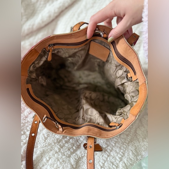 Rare Vintage Coach Pink Wave Limited Edition Patchwork Suede Large Gallery Tote - Picture 10 of 16